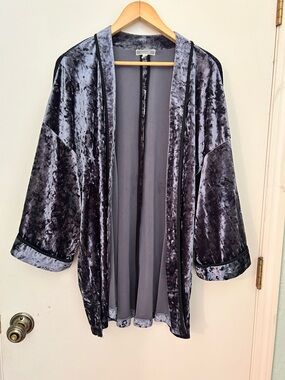 Anthropologie Pleione Crushed Velvet Open Front Kimono Robe - Gray/purple Large
